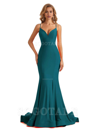 Sexy V-Neck Mermaid Cultivate oneself Spaghetti Straps Backless Long Charming Bridesmaid Dresses Formal Women's Dresses Wedding Guests Dresses