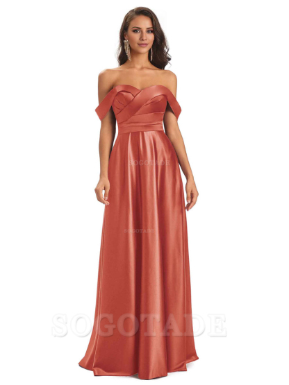 Sexy Soft Satin Off The Shoulder A-Line Long Bridesmaid Dresses Elegant Evening Party Dress