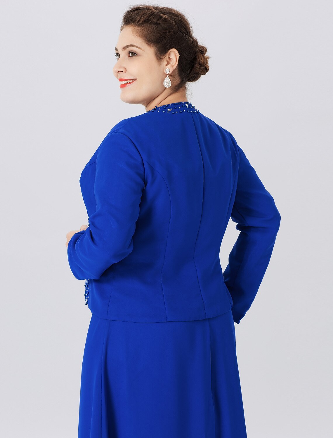 A-Line Mother of the Bride Dress Formal Classic & Timeless Elegant & Luxurious Plus Size Straps Floor Length Chiffon Lace Long Sleeve Wrap Included with Pearls Crystals-SOGOTADE