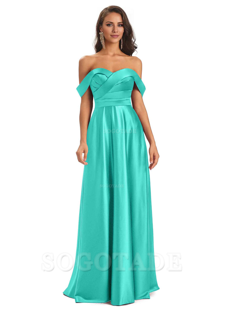 Sexy Soft Satin Off The Shoulder A-Line Long Bridesmaid Dresses Elegant Evening Party Dress