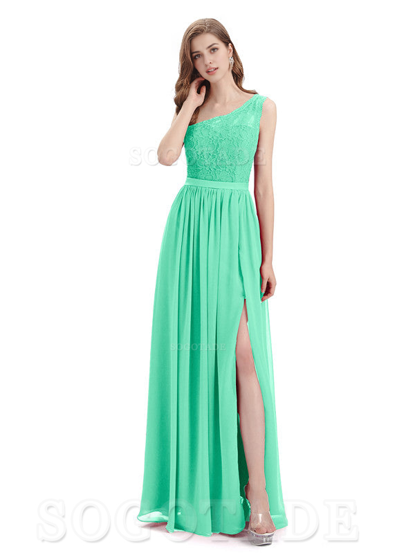 A-Line One Shoulder Top Lace Floor-Length Elegant Adoration Bridesmaid Dresses Formal Women's Dresses Wedding Guests Dresses