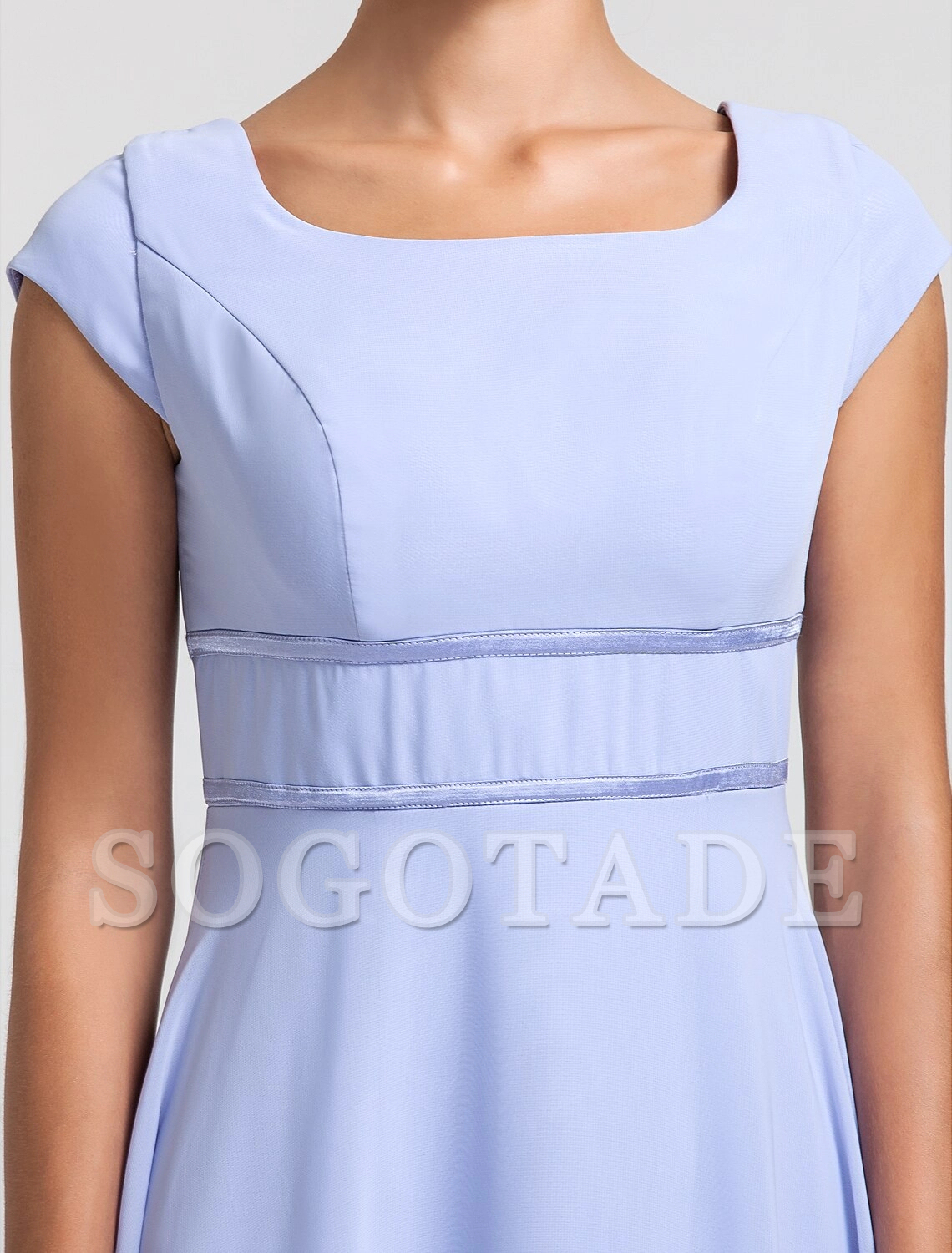 Sheath / Column Bridesmaid Dress Square Neck Short Sleeve Elegant Floor Length Chiffon with Sash / Ribbon / Pleats