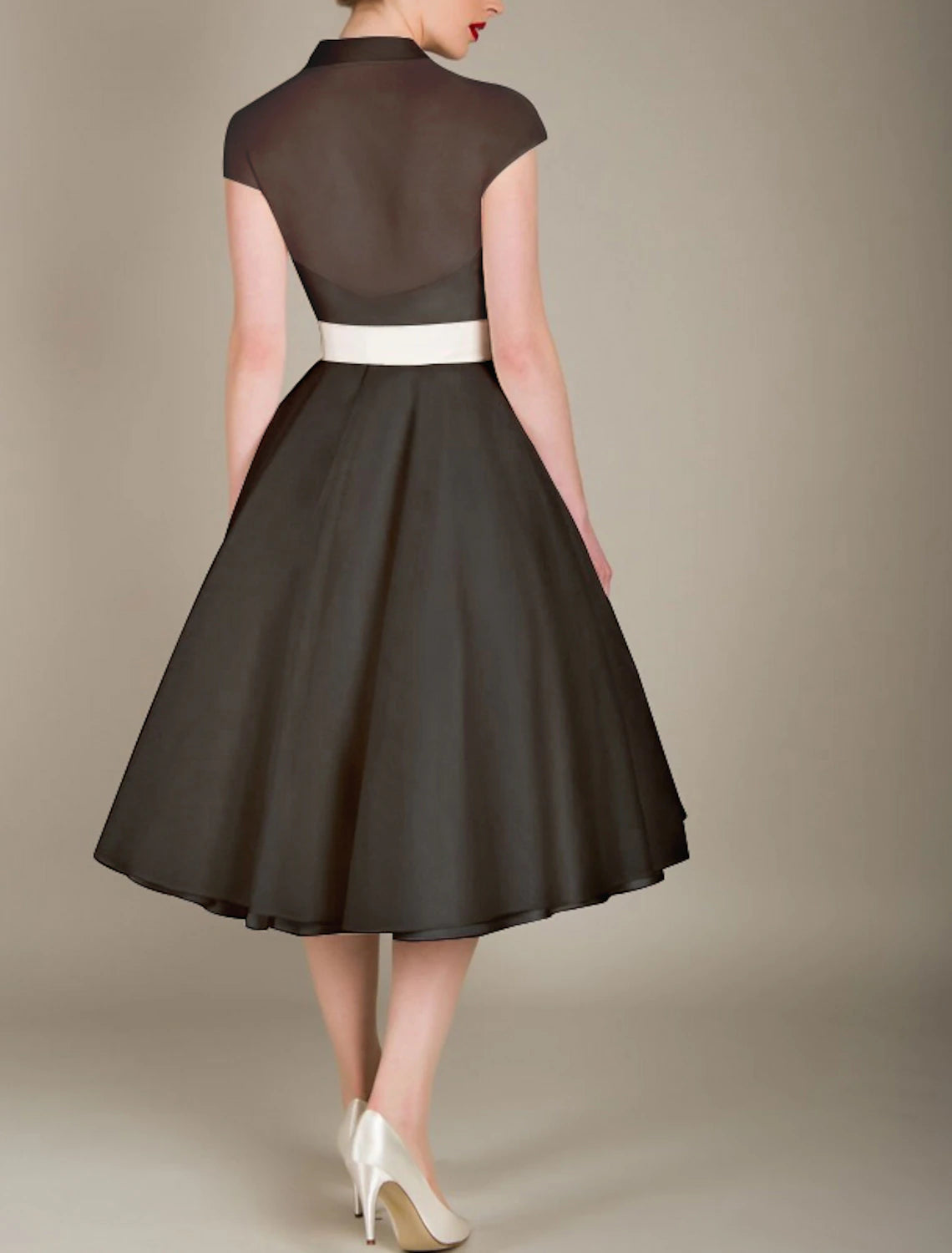 A-Line Cocktail Dresses 1950s Dress Graduation Cocktail Party Knee Length Sleeveless V Neck Wednesday Addams Family Tulle with Sash / Ribbon-SOGOTADE