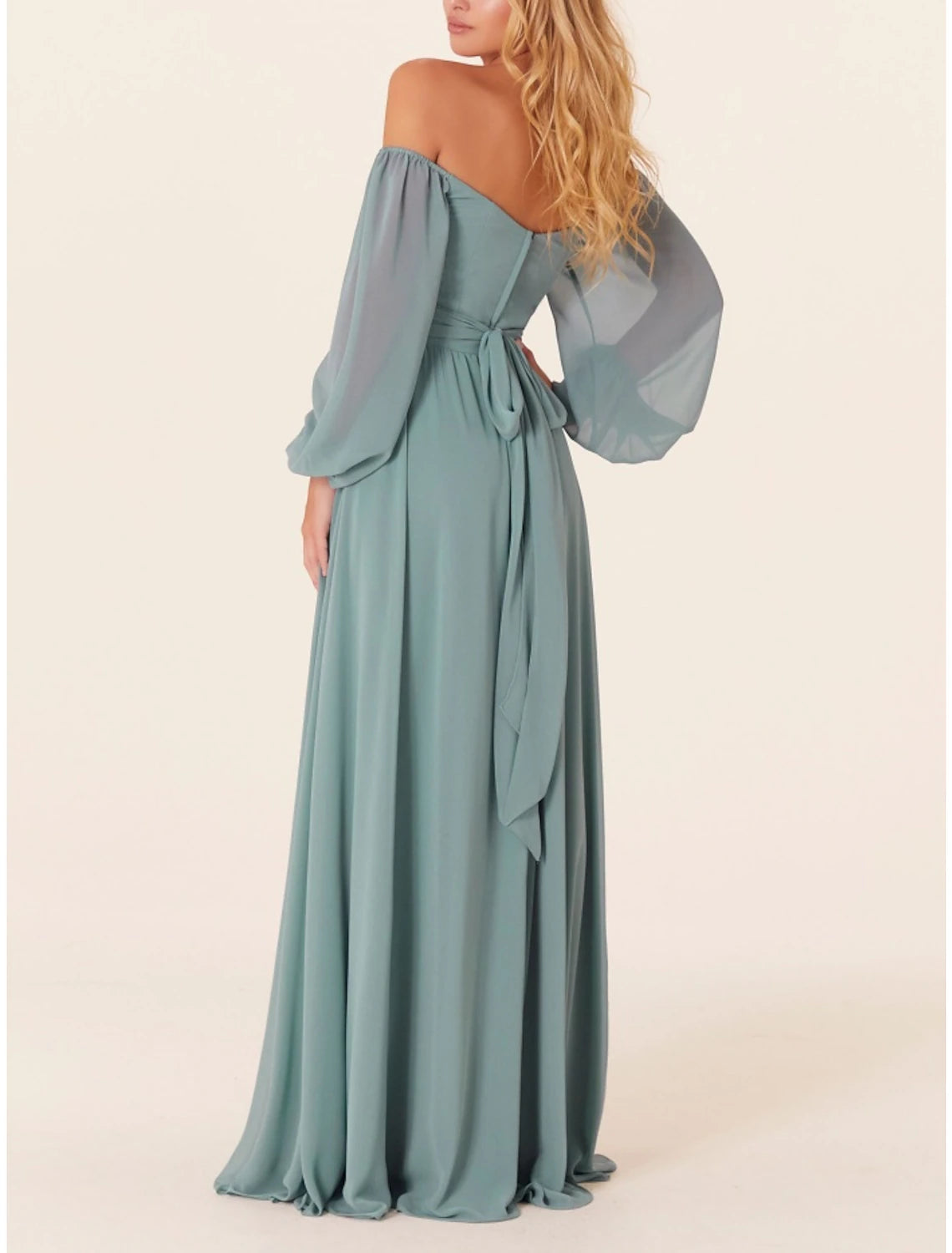 A-Line Bridesmaid Dress Square Neck Long Sleeve Elegant Sweep / Brush Train Chiffon with Split Front / Ruching-SOGOTADE