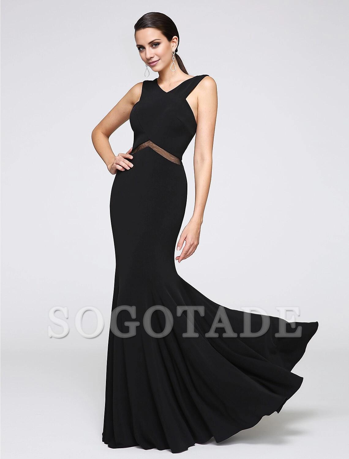 Mermaid / Trumpet Cross Front / Y Neck Floor Length Jersey Minimalist Holiday / Cocktail Party / Formal Evening Dress with Lace