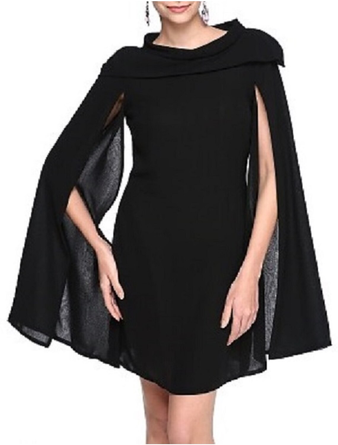 A-Line Black Dress Holiday Homecoming Short / Mini Sleeveless Jewel Neck Fall Wedding Guest Chiffon with Pleats-SOGOTADE