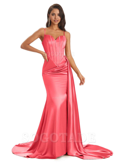 Sheath Spaghetti Satin Straps Floor-Length formal dresses evening gown Bridesmaid Dresses