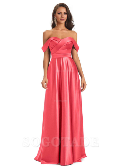 Sexy Soft Satin Off The Shoulder A-Line Long Bridesmaid Dresses Elegant Evening Party Dress