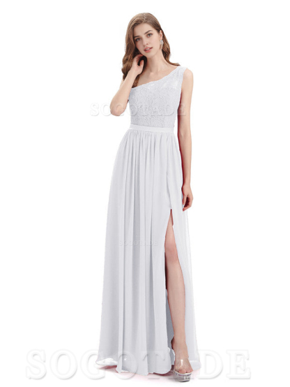 A-Line One Shoulder Top Lace Floor-Length Elegant Adoration Bridesmaid Dresses Formal Women's Dresses Wedding Guests Dresses