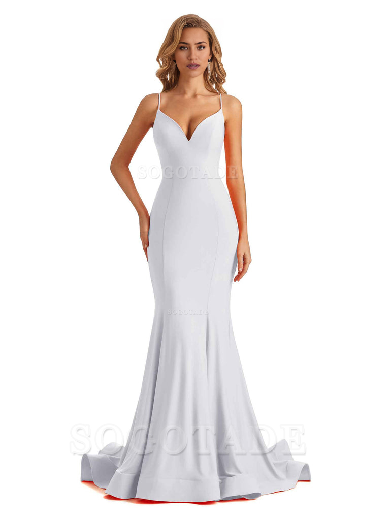 Sexy V-Neck Mermaid Cultivate oneself Spaghetti Straps Backless Long Charming Bridesmaid Dresses Formal Women's Dresses Wedding Guests Dresses