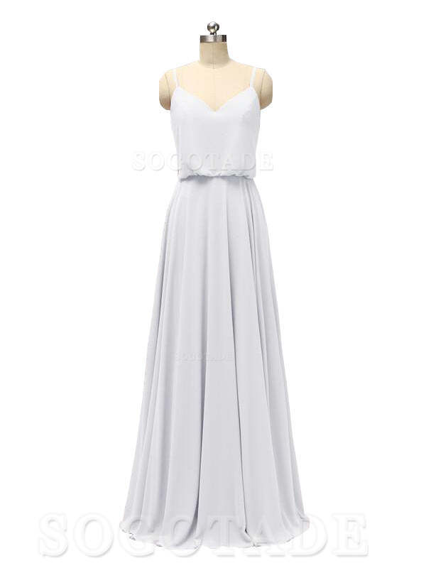 Elegant Simple V Neck Spaghetti Strap Chiffon Floor Length Modern Bridesmaid Dresses Formal Women's Dresses Wedding Guests Dresses