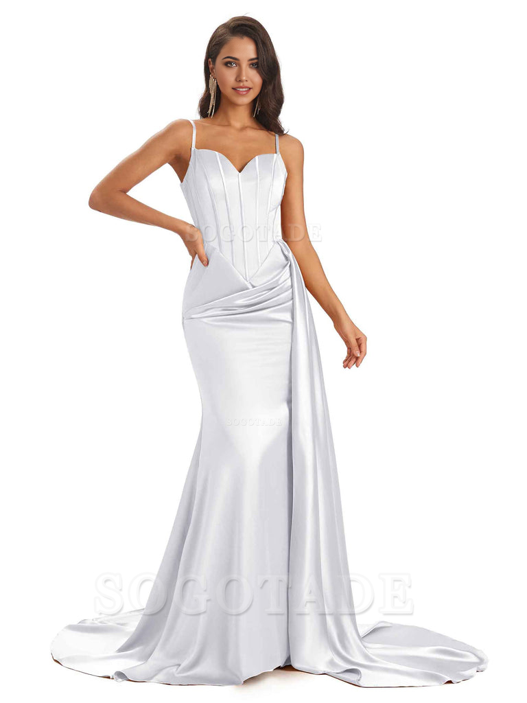 Sheath Spaghetti Satin Straps Floor-Length formal dresses evening gown Bridesmaid Dresses