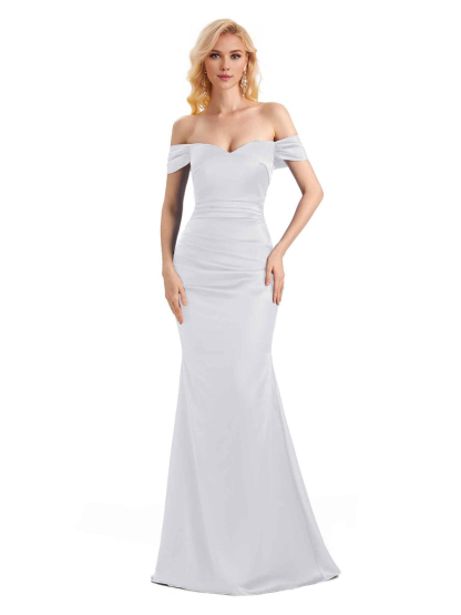 Off The Shoulder Long Mermaid Satin Bridesmaid Dresses Elegant Evening Party Dress