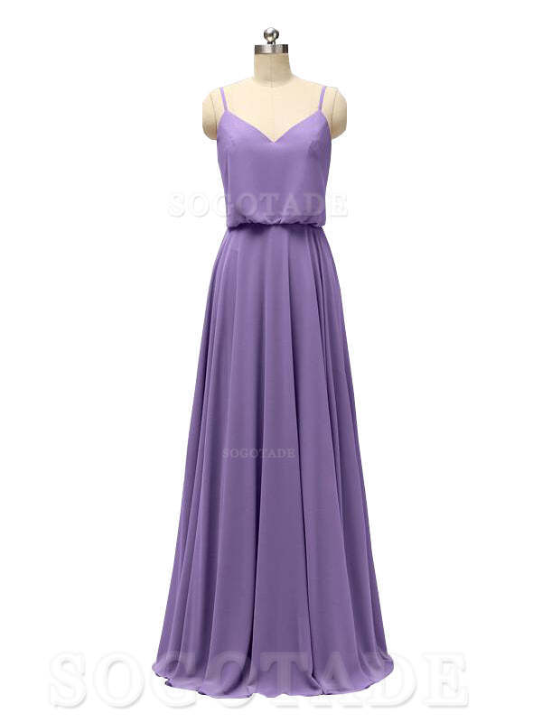 Elegant Simple V Neck Spaghetti Strap Chiffon Floor Length Modern Bridesmaid Dresses Formal Women's Dresses Wedding Guests Dresses