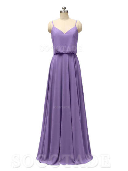 Elegant Simple V Neck Spaghetti Strap Chiffon Floor Length Modern Bridesmaid Dresses Formal Women's Dresses Wedding Guests Dresses