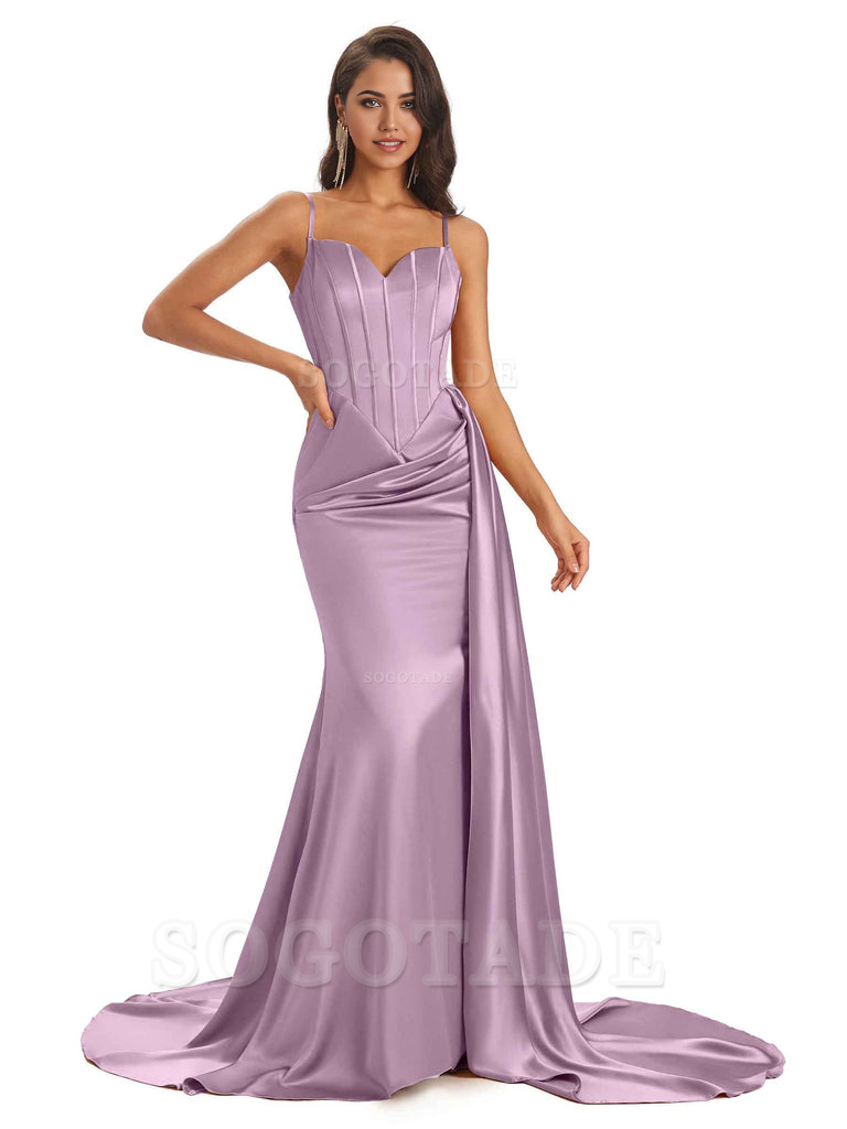 Sheath Spaghetti Satin Straps Floor-Length formal dresses evening gown Bridesmaid Dresses