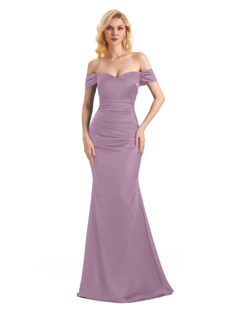 Off The Shoulder Long Mermaid Satin Bridesmaid Dresses Elegant Evening Party Dress