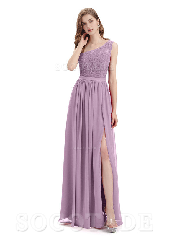 A-Line One Shoulder Top Lace Floor-Length Elegant Adoration Bridesmaid Dresses Formal Women's Dresses Wedding Guests Dresses