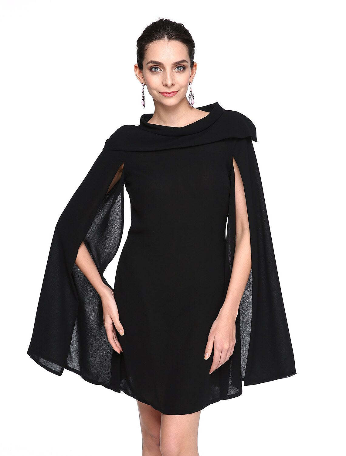 A-Line Black Dress Holiday Homecoming Short / Mini Sleeveless Jewel Neck Fall Wedding Guest Chiffon with Pleats-SOGOTADE