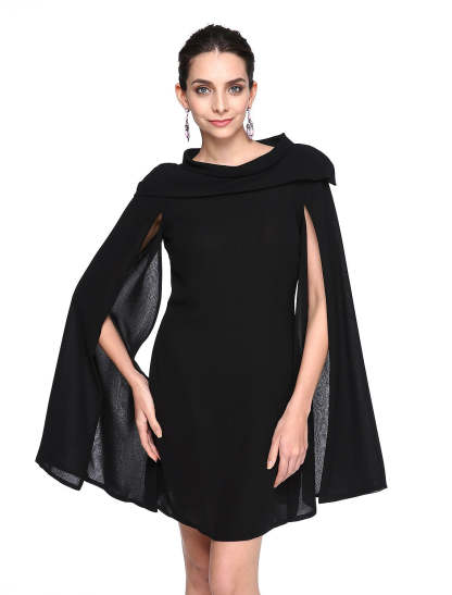 A-Line Black Dress Holiday Homecoming Short / Mini Sleeveless Jewel Neck Fall Wedding Guest Chiffon with Pleats-SOGOTADE