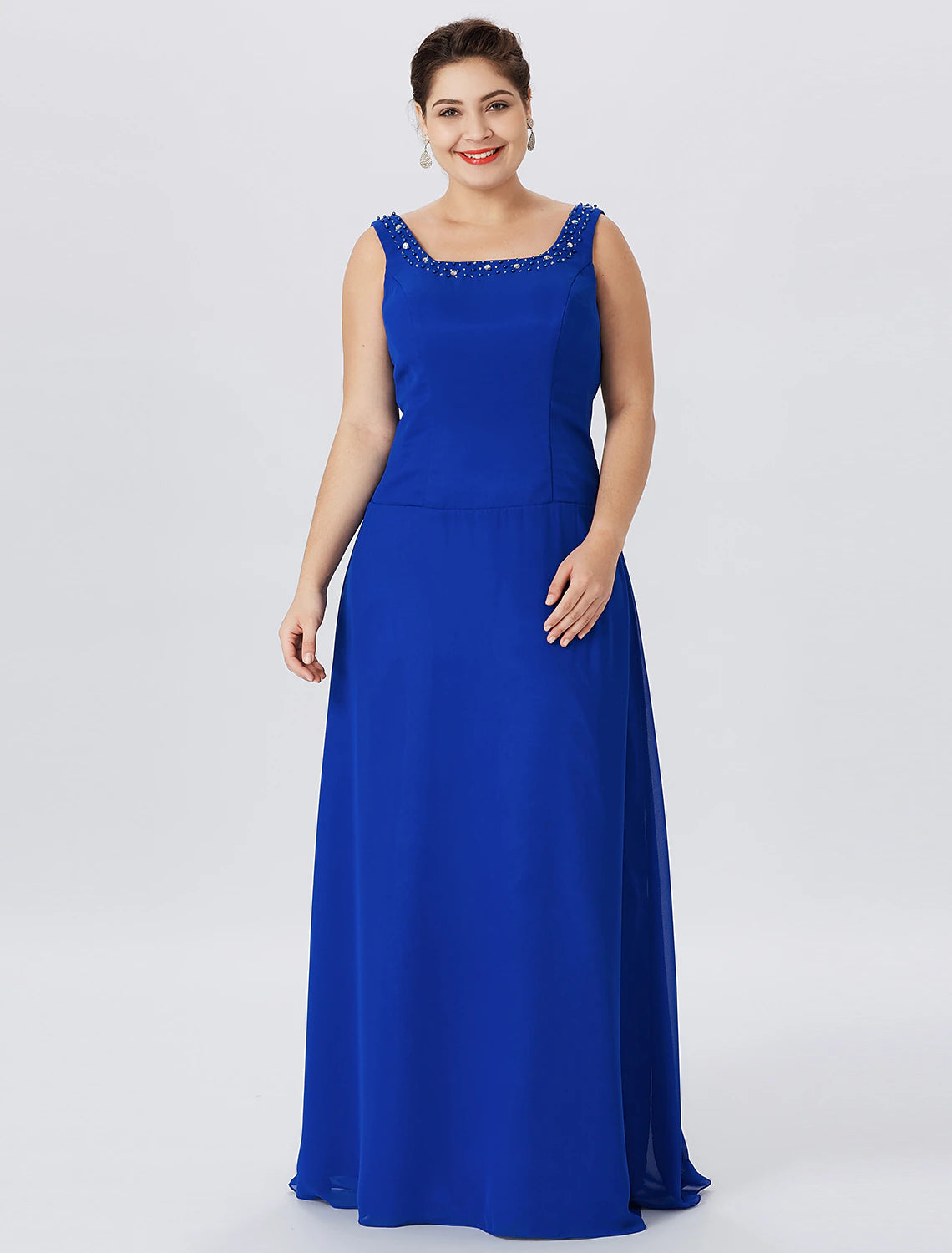 A-Line Mother of the Bride Dress Formal Classic & Timeless Elegant & Luxurious Plus Size Straps Floor Length Chiffon Lace Long Sleeve Wrap Included with Pearls Crystals-SOGOTADE