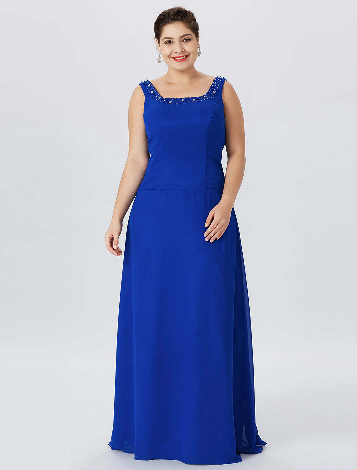 A-Line Mother of the Bride Dress Formal Classic & Timeless Elegant & Luxurious Plus Size Straps Floor Length Chiffon Lace Long Sleeve Wrap Included with Pearls Crystals-SOGOTADE