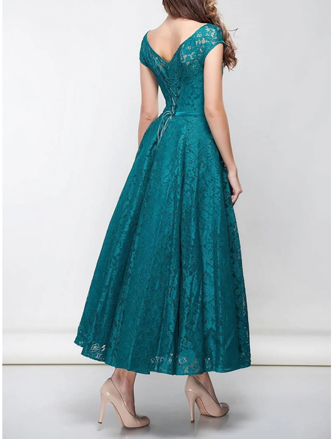 A-Line Cocktail Party Dress Elegant Dress Formal Ankle Length Short Sleeve Scoop Neck Fall Wedding Reception Satin with Bow(s) Pleats-SOGOTADE