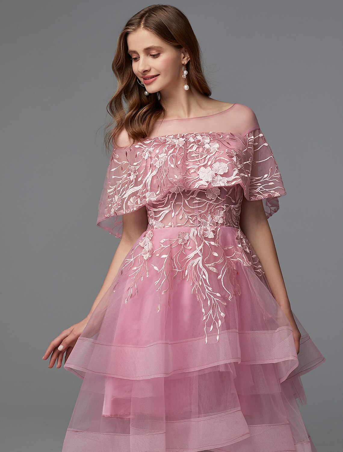 A-Line Elegant Dress Holiday Wedding Guest Asymmetrical Sleeveless Illusion Neck Lace Tie Back with Lace Insert 2024-SOGOTADE