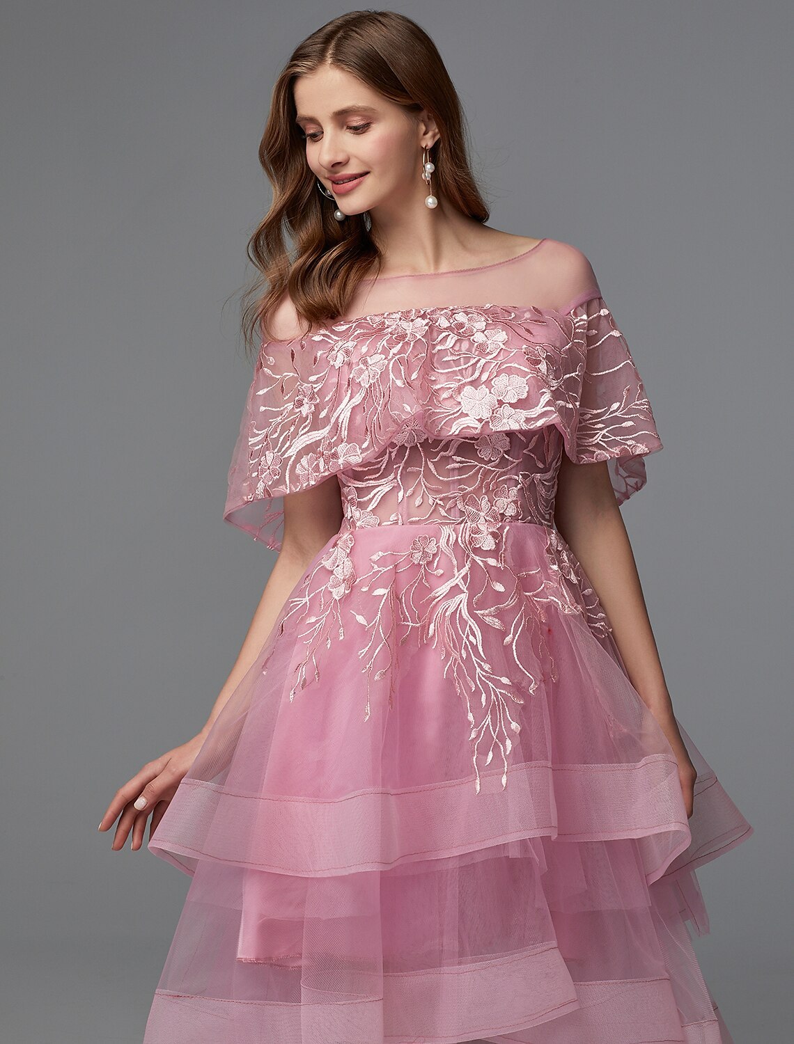 A-Line Elegant Dress Holiday Wedding Guest Asymmetrical Sleeveless Illusion Neck Lace Tie Back with Lace Insert 2024-SOGOTADE