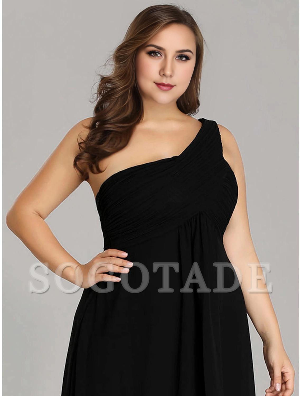 A-Line Evening Gown Empire Dress Formal Evening Floor Length Sleeveless One Shoulder Bridesmaid Dress Chiffon Backless with Pleats Draping-SOGOTADE