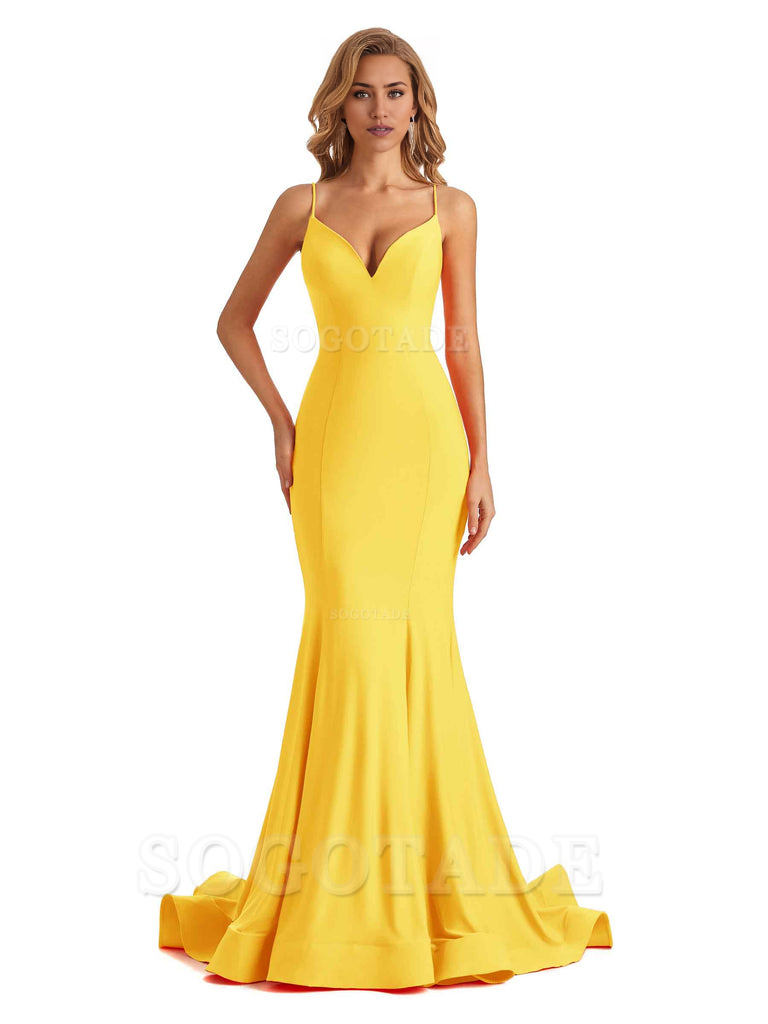 Sexy V-Neck Mermaid Cultivate oneself Spaghetti Straps Backless Long Charming Bridesmaid Dresses Formal Women's Dresses Wedding Guests Dresses