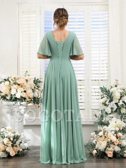 A-shaped V-shaped leader bridesmaid dress, suitable for wedding guests, long chiffon formal slit party dress