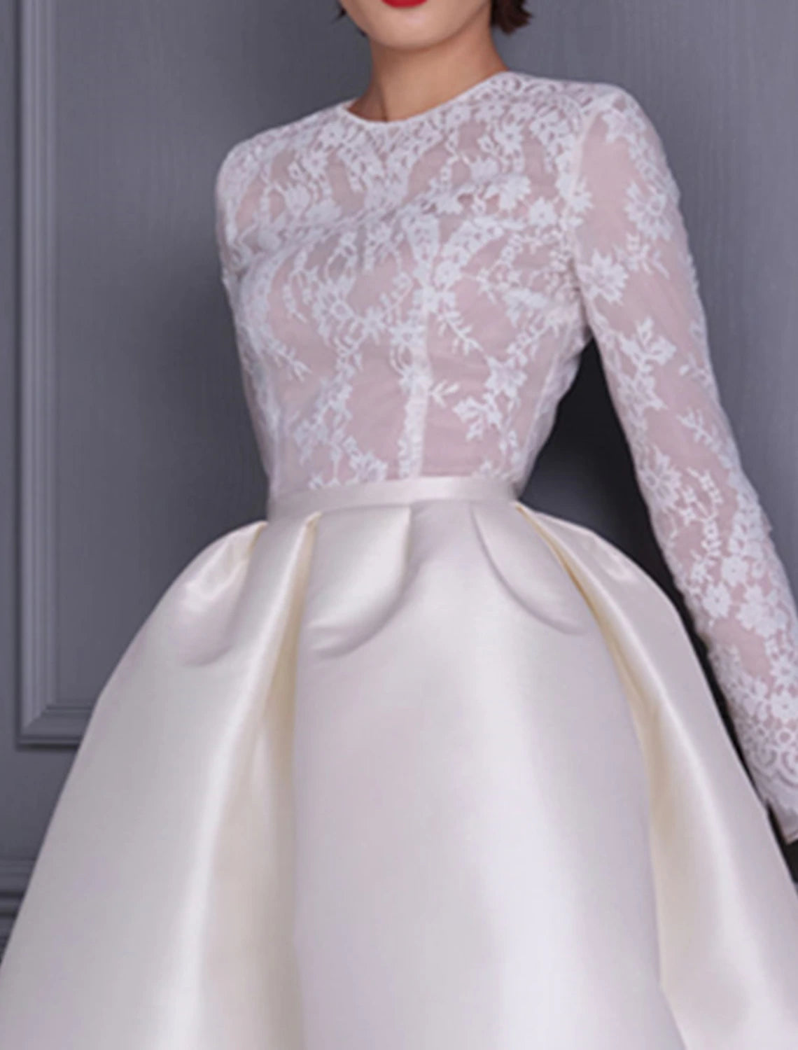 A-Line Cocktail Dresses 1950s Dress Wedding Party Birthday Knee Length Long Sleeve Jewel Neck Fall Wedding Guest Satin with Appliques Splicing 2024-SOGOTADE