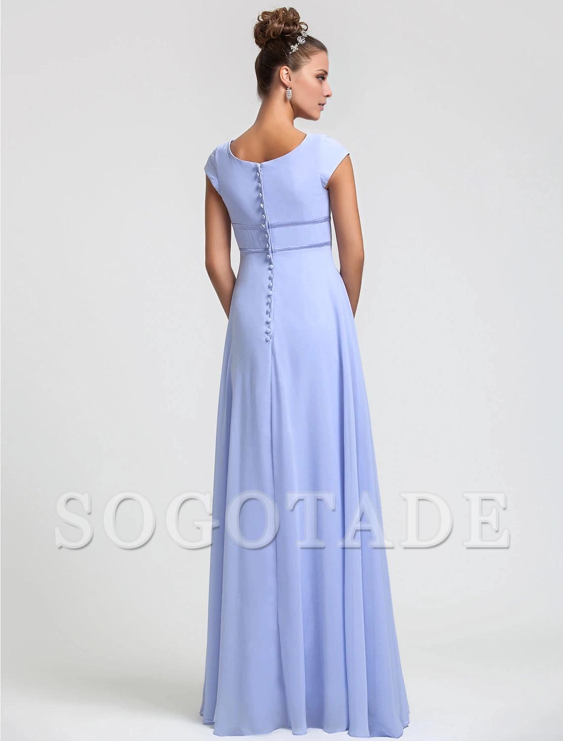 Sheath / Column Bridesmaid Dress Square Neck Short Sleeve Elegant Floor Length Chiffon with Sash / Ribbon / Pleats
