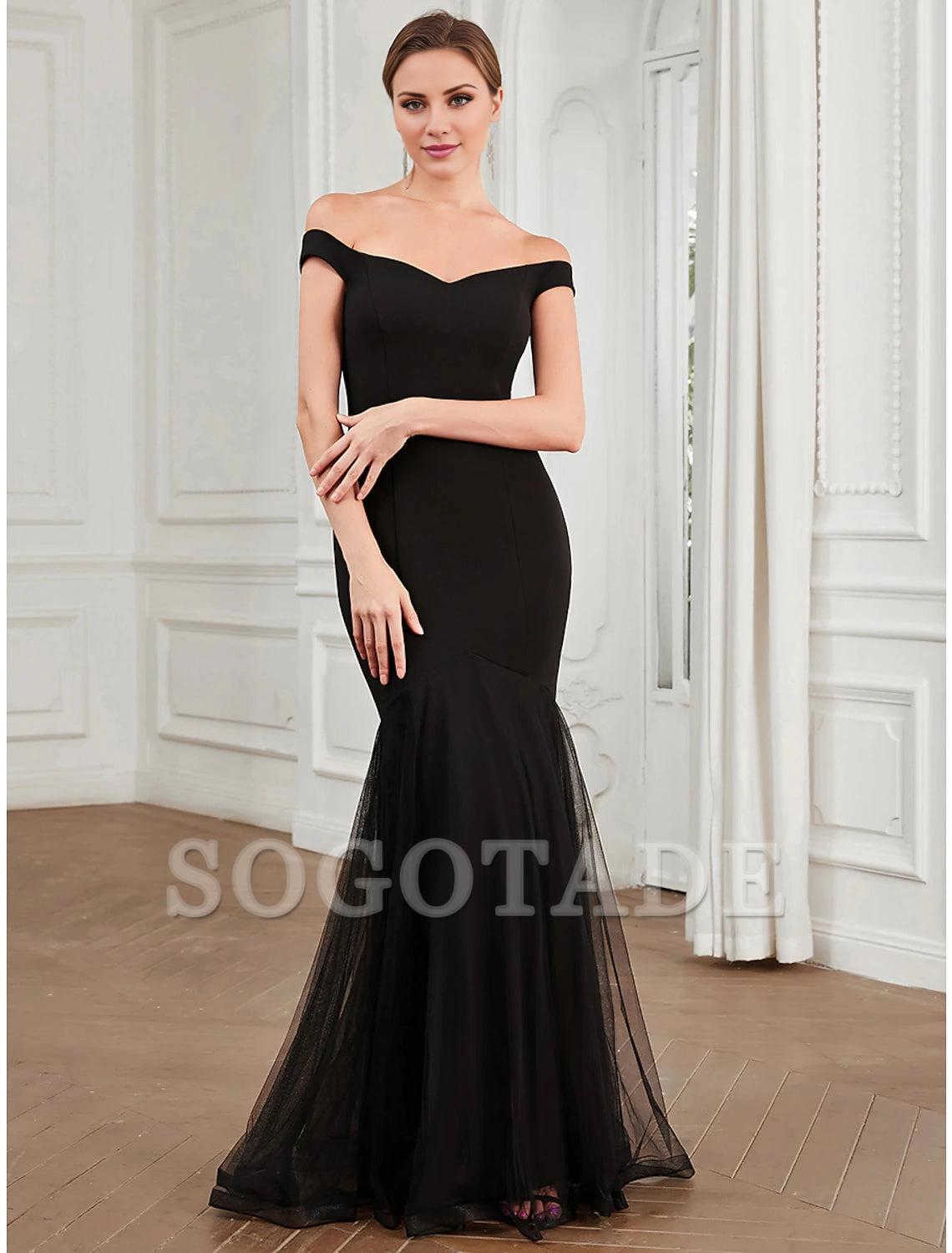 Mermaid / Trumpet Evening Gown Elegant Dress Party Wear Wedding Guest Floor Length Sleeveless Off Shoulder Polyester with Pleats