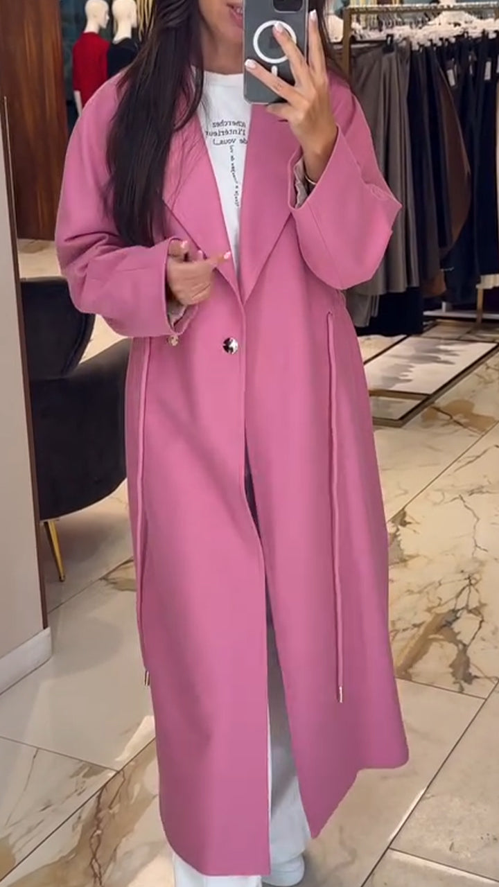 Casual Lapel Drawstring Solid Color Coat