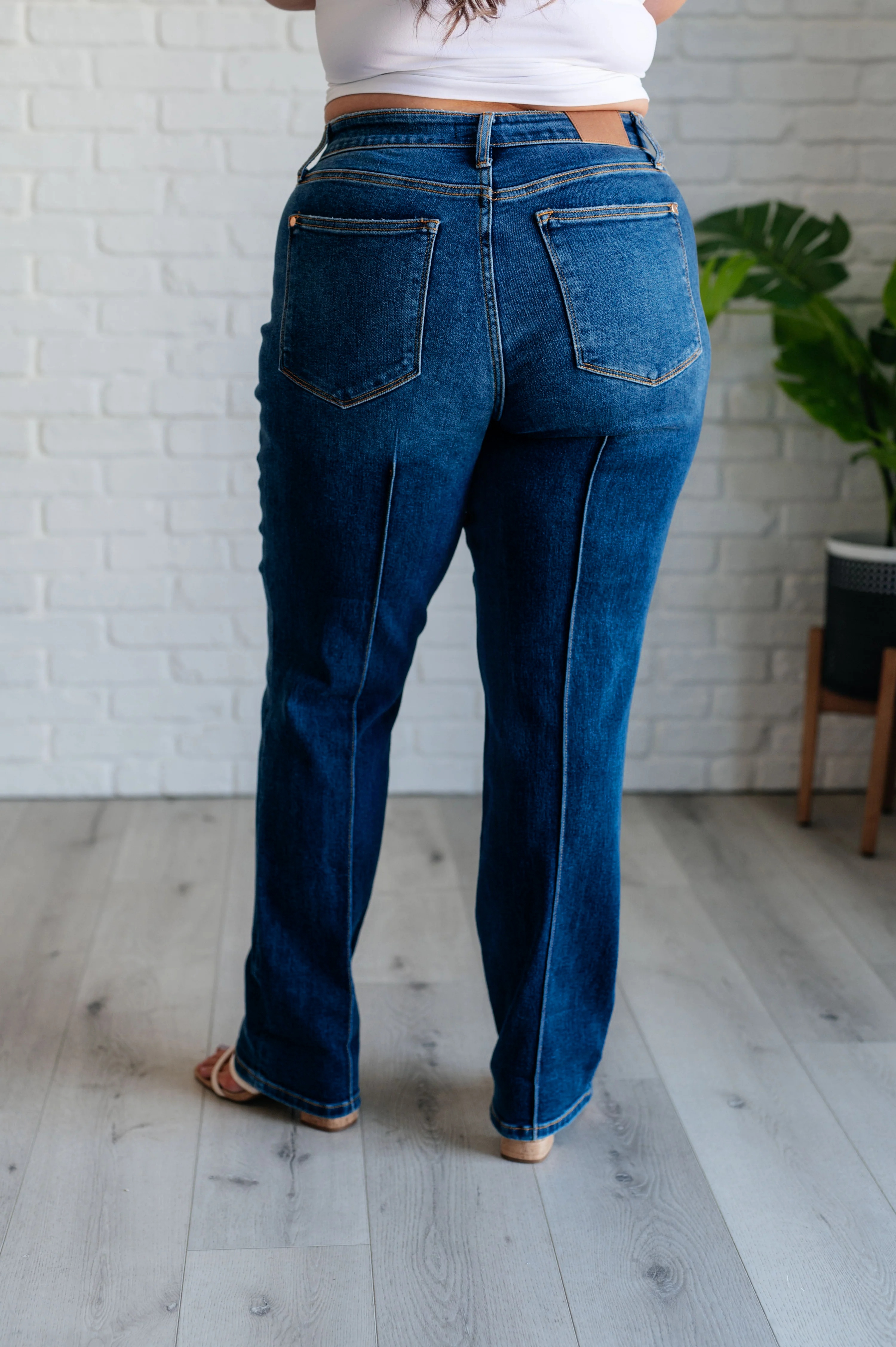 High Rise Front Seam Detail & Cuffed Straight Fit Jeans (Buy 2 Free Shipping)