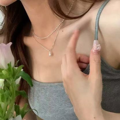Layered Silver Teardrop Necklace