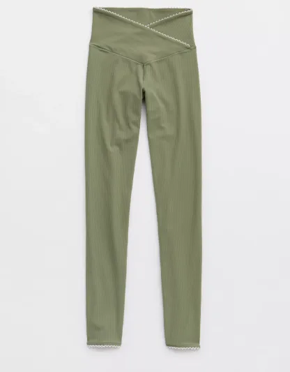 Rib Picot Sports Bra Crossover Legging Set (Buy 2 Free Shipping)