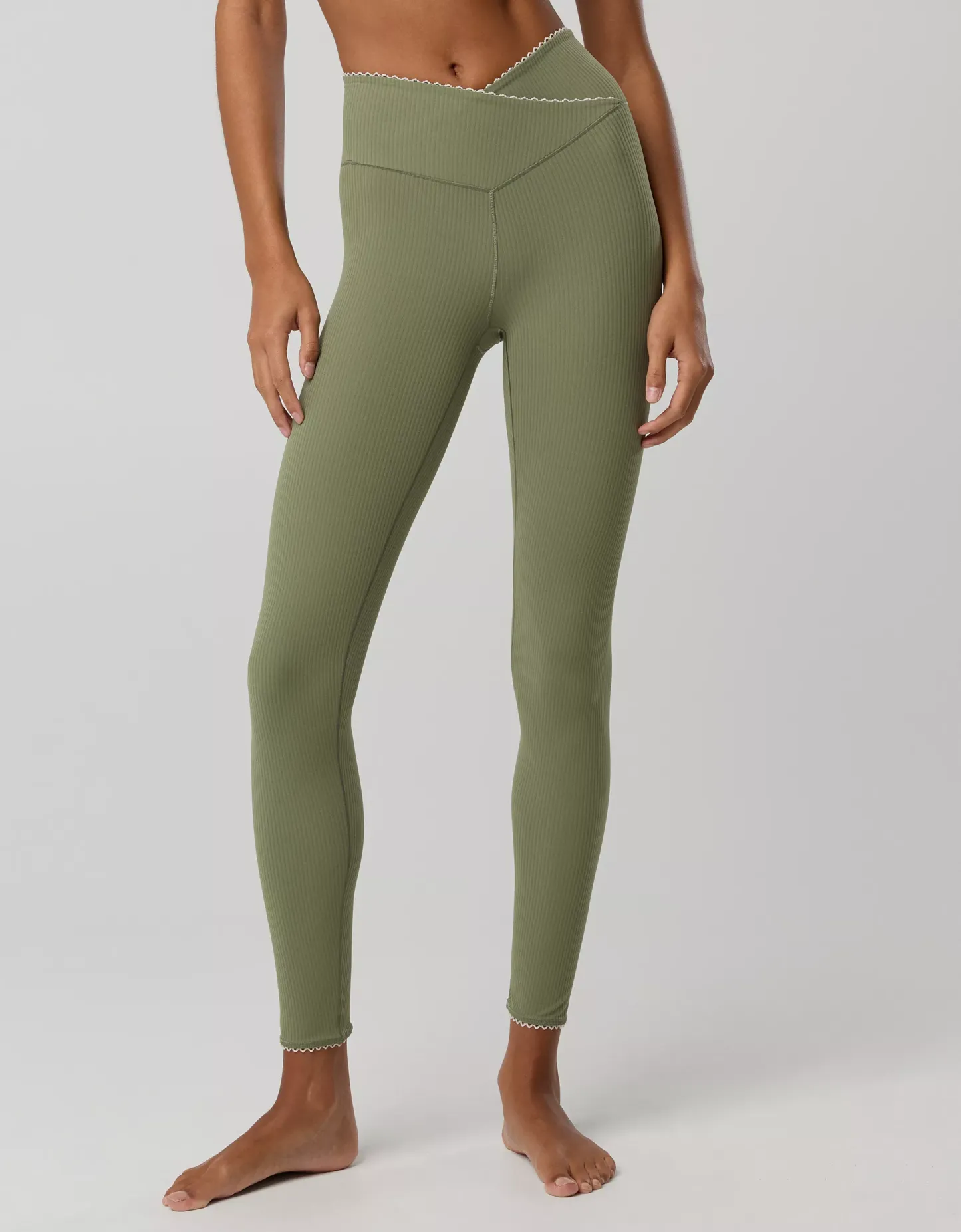 Rib Picot Sports Bra Crossover Legging Set (Buy 2 Free Shipping)