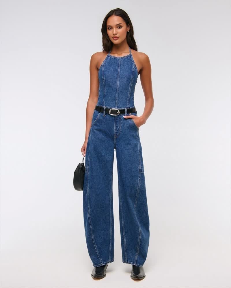 Halter Barrel Denim Jumpsuit(Buy 2 Free Shipping)