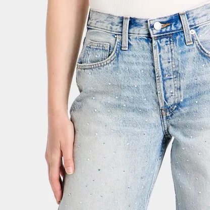Mid-Rise 90's Baggy Denim Rhinestone Jeans
