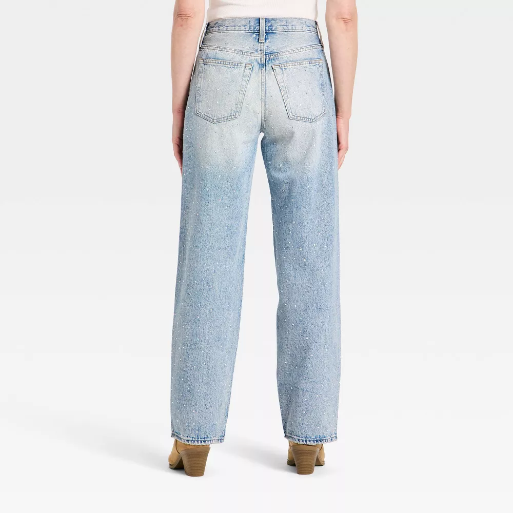 Mid-Rise 90's Baggy Denim Rhinestone Jeans