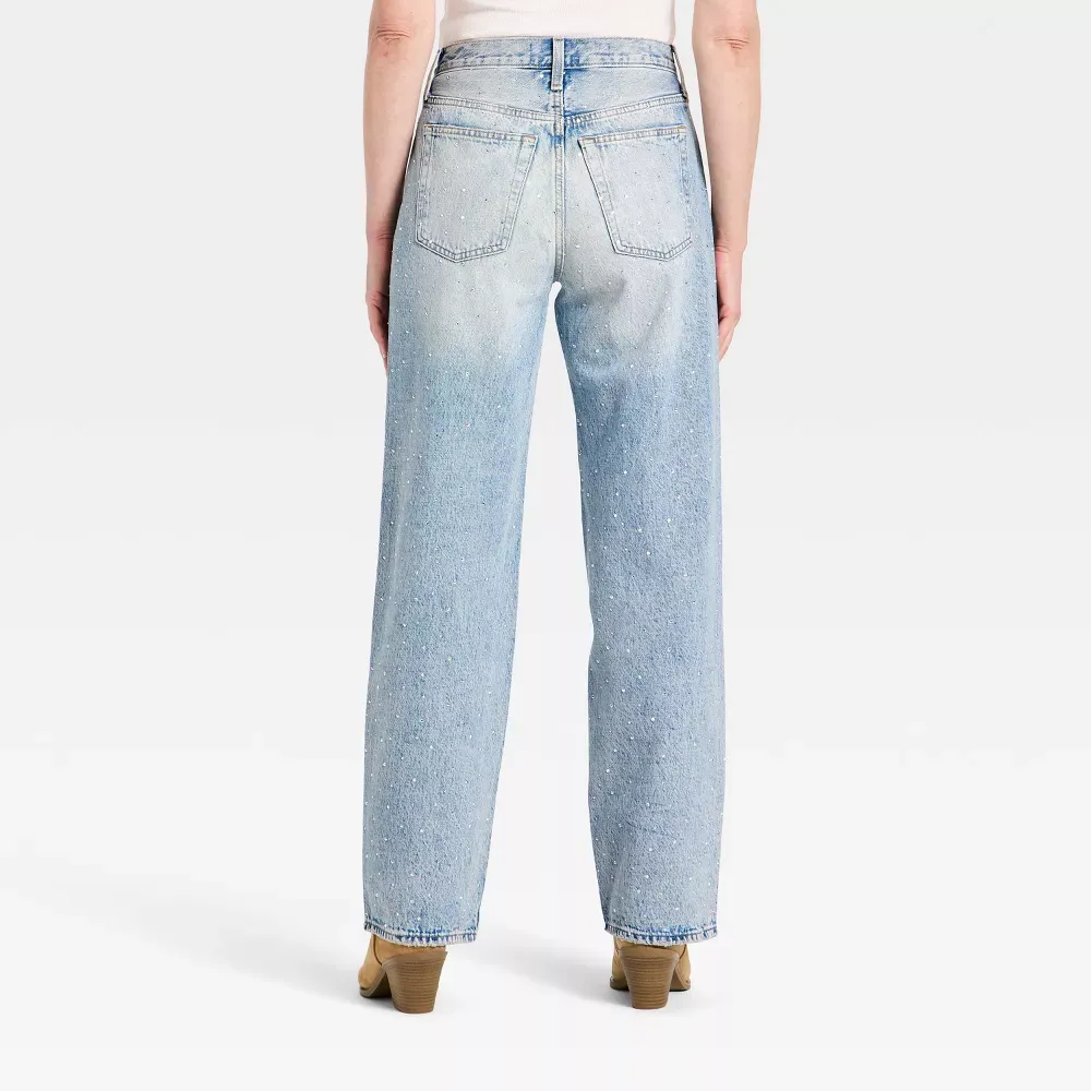 Mid-Rise 90's Baggy Denim Rhinestone Jeans