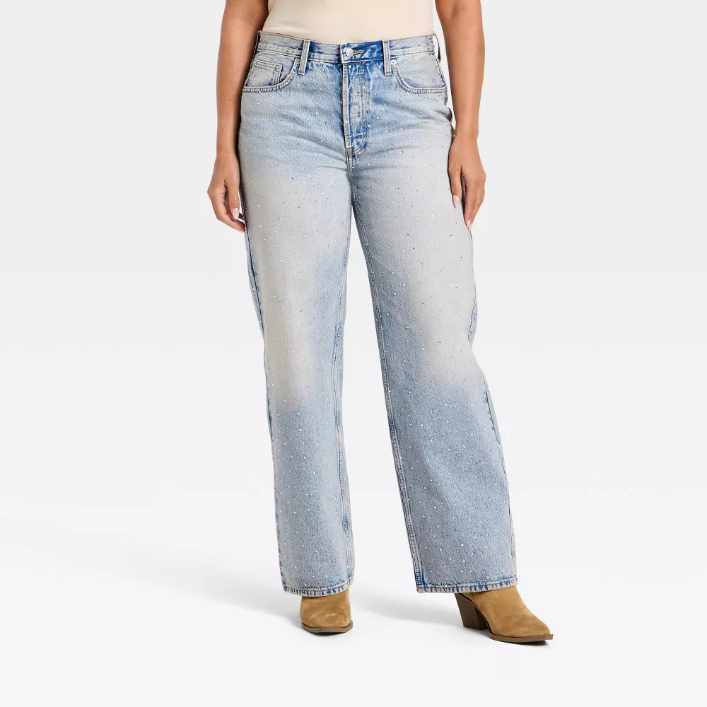 Mid-Rise 90's Baggy Denim Rhinestone Jeans