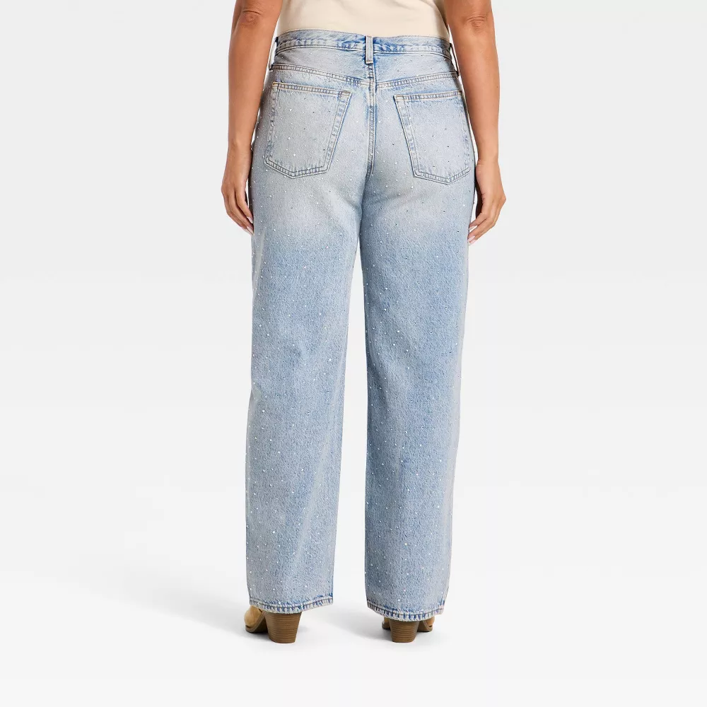 Mid-Rise 90's Baggy Denim Rhinestone Jeans