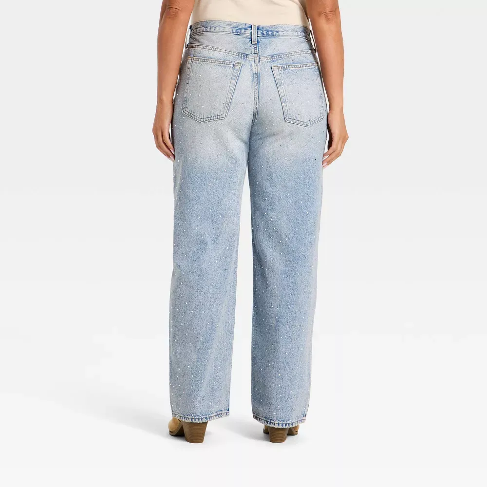 Mid-Rise 90's Baggy Denim Rhinestone Jeans