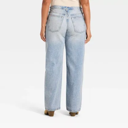 Mid-Rise 90's Baggy Denim Rhinestone Jeans