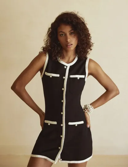 2024 New Chic Female Beach Party Robes Women Sexy O Neck Sleeveless Short Vestidos Summer Elegant Patchwork Mini Knitted Dress