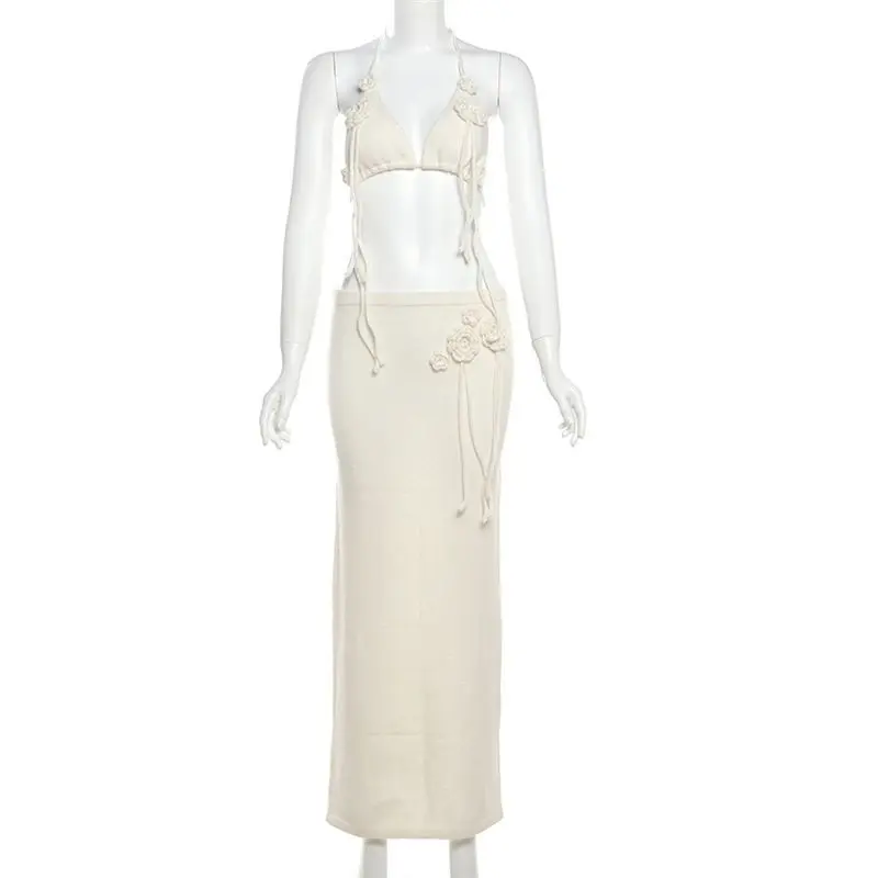 New Arrival Knit Crop Tops Skirt 2 Piece Set Casual Fashion Women's Suits